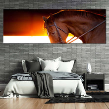 Load image into Gallery viewer, beautiful  horse  canvas  print  horse  at  yellow  orange  sunset  wide  canvas  brown  horse  1  piece  canvas  wall  art In Bedroom

