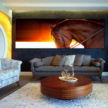 Load image into Gallery viewer, beautiful  horse  canvas  print  horse  at  yellow  orange  sunset  wide  canvas  brown  horse  1  piece  canvas  wall  art For Living Room
