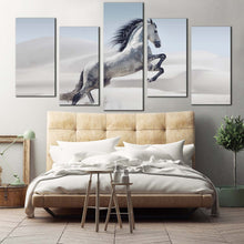 Load image into Gallery viewer, beautiful horse canvas wall art grey horse in nature 5 piece canvas set galloping white wild horse canvas print For Bedroom
