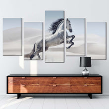 Load image into Gallery viewer, beautiful horse canvas wall art grey horse in nature 5 piece canvas set galloping white wild horse canvas print
