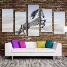 Load image into Gallery viewer, beautiful horse canvas wall art grey horse in nature 5 piece canvas set galloping white wild horse canvas print For Living room
