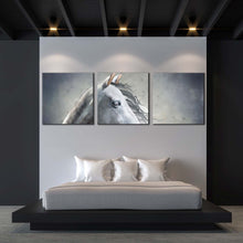 Load image into Gallery viewer, beautiful  horse  canvas  wall  art  white  grey  horse  portrait  3  piece  multiple  canvas  horse  close  up  canvas  print For Bedroom
