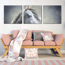 Load image into Gallery viewer, beautiful  horse  canvas  wall  art  white  grey  horse  portrait  3  piece  multiple  canvas  horse  close  up  canvas  print In Living Room
