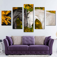 Load image into Gallery viewer, beautiful horses canvas wall art 2 horses in autumn multiple canvas black and white romantic horses 5 piece canvas print For Living room
