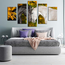 Load image into Gallery viewer, beautiful horses canvas wall art 2 horses in autumn multiple canvas black and white romantic horses 5 piece canvas print For Bedroom
