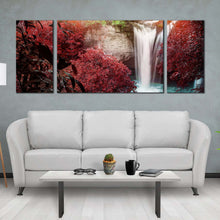 Load image into Gallery viewer, beautiful  nature  canvas  wall  art  amazing  waterfall  scenery  3  piece  canvas  red  green  trees  forest  waterfall  canvas  print In Living Room
