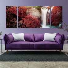 Load image into Gallery viewer, beautiful  nature  canvas  wall  art  amazing  waterfall  scenery  3  piece  canvas  red  green  trees  forest  waterfall  canvas  print For Living Room
