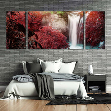 Load image into Gallery viewer, beautiful  nature  canvas  wall  art  amazing  waterfall  scenery  3  piece  canvas  red  green  trees  forest  waterfall  canvas  print For Bedroom
