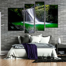 Load image into Gallery viewer, beautiful nature canvas wall art green cave waterfall scenery 4 piece canvas natural bridge waterfall canvas print white majestic waterfall canvas set for your bedroom
