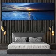 Load image into Gallery viewer, beautiful  ocean  canvas  print  blue  sea  1  piece  canvas  wall  art  yellow  sunrise  cloudy  sky  seascape  wide  canvas For Bedroom
