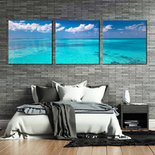 Load image into Gallery viewer, beautiful  ocean  canvas  wall  art  blue  ocean  sky  3  piece  canvas  set  white  clouds  ocean  triptych  canvas  print For Bedroom
