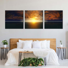 Load image into Gallery viewer, beautiful  ocean  canvas  wall  art  blue  sky  ocean  triptych  canvas  print  dramatic  clouds  yellow  sunset  seascape  3  piece  canvas For Bedroom
