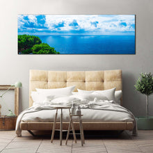 Load image into Gallery viewer, beautiful  ocean  canvas  wall  art  coast  of  the  adriatic  sea  1  piece  canvas  blue  clouds  ocean  wide  canvas  green  trees  seascape  canvas  print In Living Room
