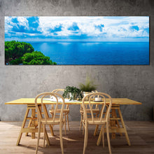 Load image into Gallery viewer, beautiful  ocean  canvas  wall  art  coast  of  the  adriatic  sea  1  piece  canvas  blue  clouds  ocean  wide  canvas  green  trees  seascape  canvas  print For Dinning Room
