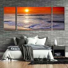 Load image into Gallery viewer, beautiful  ocean  canvas  wall  art  corsica  beach  3  piece  canvas  set  red  orange  ocean  sky  triptych  canvas  print In Bedroom
