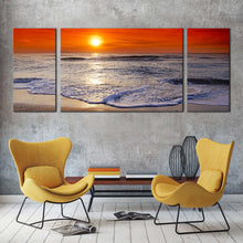 Load image into Gallery viewer, beautiful  ocean  canvas  wall  art  corsica  beach  3  piece  canvas  set  red  orange  ocean  sky  triptych  canvas  print In Living Room
