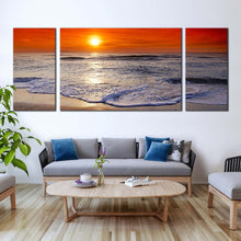 Load image into Gallery viewer, beautiful  ocean  canvas  wall  art  corsica  beach  3  piece  canvas  set  red  orange  ocean  sky  triptych  canvas  print For Living Room
