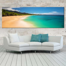 Load image into Gallery viewer, beautiful-ocean-canvas-wall-art-hawaii-blue-ocean-beach-1-piece-canvas-artwork-green-island-of-maui-canvas-print In Living Room
