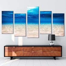 Load image into Gallery viewer, beautiful ocean canvas wall art white blue ocean deep 5 piece canvas print underwater ocean multi canvas artwork In Living Room
