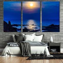 Load image into Gallery viewer, beautiful ocean canvas wall art yellow sunset ocean beach canvas set blue sky ocean 3 piece canvas print For Bedroom
