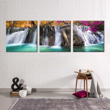 Load image into Gallery viewer, beautiful  scenery  canvas  wall  art  majestic  waterfall  3  piece  canvas  print  colorful  scenic  autumn  forest  waterfall  multi  canvas
