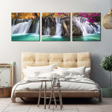 Load image into Gallery viewer, beautiful  scenery  canvas  wall  art  majestic  waterfall  3  piece  canvas  print  colorful  scenic  autumn  forest  waterfall  multi  canvas In Bedroom
