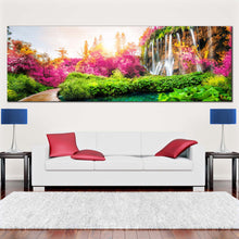 Load image into Gallery viewer, beautiful  scenery  canvas  wall  art  path  trail  paradise  1  piece  canvas  print  lakes  national  park  canvas  artwork  colorful  waterfall  landscape  nature  wide  canvas In Living Room
