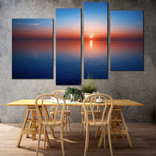 Load image into Gallery viewer, beautiful sea canvas wall art blue seascape ocean water canvas print red ocean sky 4 piece multi canvas artwork for your living room
