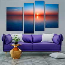 Load image into Gallery viewer, beautiful sea canvas wall art blue seascape ocean water canvas print red ocean sky 4 piece multi canvas artwork in living room
