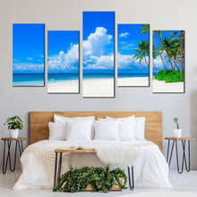 Load image into Gallery viewer, beautiful sea canvas wall art green trees cloudy ocean 5 piece canvas blue ocean sky canvas print For Your Bedroom
