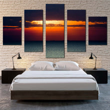 Load image into Gallery viewer, beautiful sea canvas wall art orange ocean sky 5 piece canvas print cloudy blue ocean seascape canvas set For Bedroom
