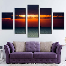 Load image into Gallery viewer, beautiful sea canvas wall art orange ocean sky 5 piece canvas print cloudy blue ocean seascape canvas set For Living room
