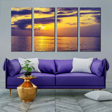 Load image into Gallery viewer, beautiful seascape canvas wall art blue clouds calm sea 4 piece multi canvas yellow sky ocean canvas print For Living Room
