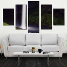 Load image into Gallery viewer, beautiful waterfall canvas wall art amazing green mountain waterfall sunrise 5 piece multi canvas artwork white kvernufoss iceland falls canvas print For Living room
