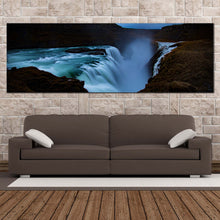 Load image into Gallery viewer, beautiful  waterfall  canvas  wall  art  blue  gullfoss  waterfall  iceland  canvas  artwork  green  hvita  river  panoramic  canvas  print For Living Room
