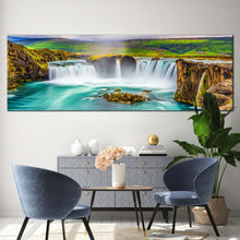 Load image into Gallery viewer, beautiful  waterfall  canvas  wall  art  colorful  godafoss  waterfall  iceland  canvas  print  sea  green  skjalfandafljot  river  waterfall  panoramic  canvas  artwork For Living Room
