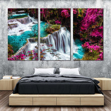 Load image into Gallery viewer, beautiful waterfall canvas wall art kanchanabur colorful scenery waterfall multi canvas thailand huai mae khamin canvas 3 piece canvas set For Bedroom
