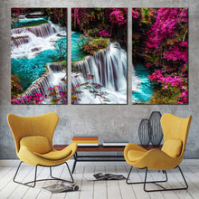 Load image into Gallery viewer, beautiful waterfall canvas wall art kanchanabur colorful scenery waterfall multi canvas thailand huai mae khamin canvas 3 piece canvas set In Living Room
