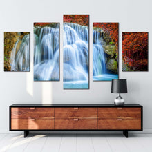 Load image into Gallery viewer, amazing waterfall canvas wall art jinguash golden waterfall rocks canvas print beautiful taiwan white waterfall 5 piece multi canvas artwork
