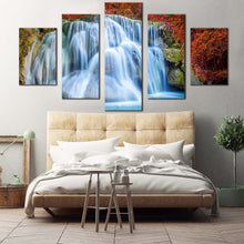 Load image into Gallery viewer, amazing waterfall canvas wall art jinguash golden waterfall rocks canvas print beautiful taiwan white waterfall 5 piece multi canvas artwork In Bedroom
