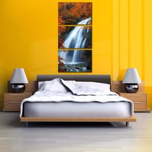 Load image into Gallery viewer, beautiful  waterfall  canvas  wall  art  orange  autumn  trees  waterfall  multiple  canvas  fluid  white  waterfall  forest  scenery  3  piece  canvas  print For Bedroom
