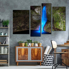 Load image into Gallery viewer, beautiful waterfall canvas wall art stunning blue waterfall 4 piece canvas amazing grey stone waterfall canvas print in living room
