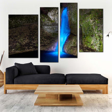 Load image into Gallery viewer, beautiful waterfall canvas wall art stunning blue waterfall 4 piece canvas amazing grey stone waterfall canvas print for living room
