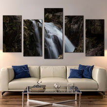 Load image into Gallery viewer, beautiful waterfall canvas wall art stunning white waterfall 5 piece canvas amazing brown mountain waterfall canvas print For Living Room
