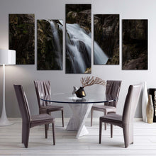 Load image into Gallery viewer, beautiful waterfall canvas wall art stunning white waterfall 5 piece canvas amazing brown mountain waterfall canvas print In Dining Room
