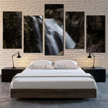 Load image into Gallery viewer, beautiful waterfall canvas wall art stunning white waterfall 5 piece canvas amazing brown mountain waterfall canvas print For Bedroom
