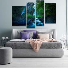 Load image into Gallery viewer, beautiful waterfall canvas wall art thailand waterfall in green forest 4 piece multi canvas blue khlong lan waterfall canvas print for bedroom
