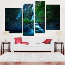 Load image into Gallery viewer, beautiful waterfall canvas wall art thailand waterfall in green forest 4 piece multi canvas blue khlong lan waterfall canvas print
