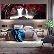 Load image into Gallery viewer, beautiful  waterfall  canvas  wall  art  white  haew  suwat  waterfall  wide  canvas  thailand  red  trees  waterfall  scenery  1  piece  canvas  print For Bedroom
