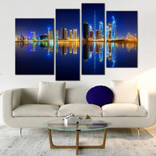 Load image into Gallery viewer, beautiful Dubai Business Bay Line of Towers Reflection 4 panel canvas print 
